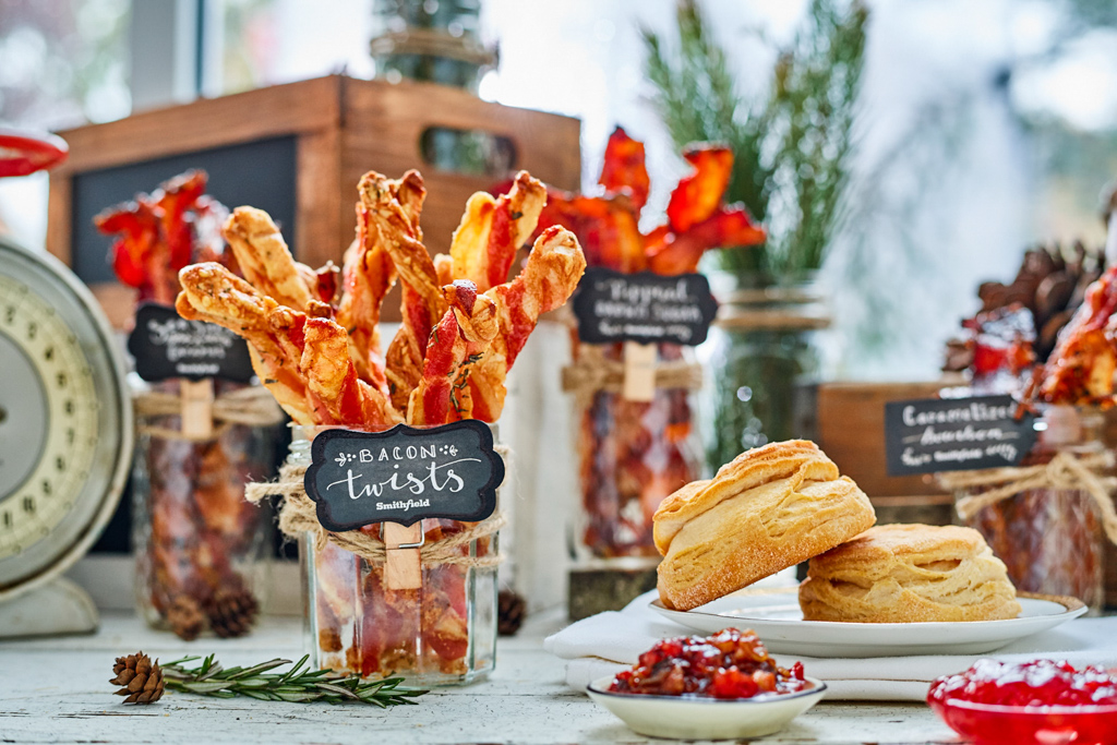 Crispy Bacon twists with Gouda and Apricot Preserves